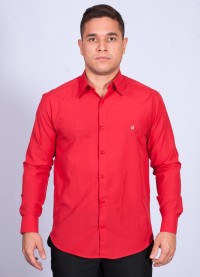 Camisa social vermelha masculina manga longa tricoline