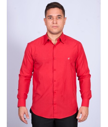 Camisa social vermelha masculina manga longa tricoline