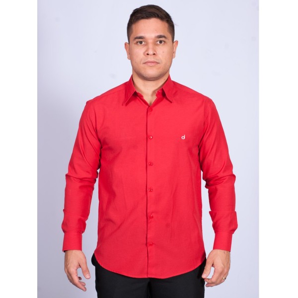 Camisa social vermelha masculina manga longa tricoline