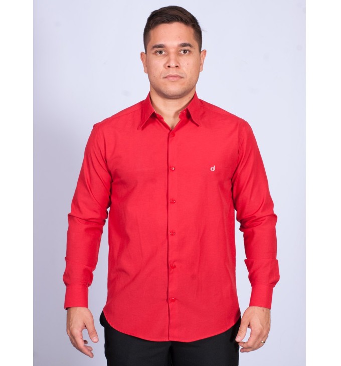 Camisa social vermelha masculina manga longa tricoline Camisa social vermelha masculina manga longa tricoline