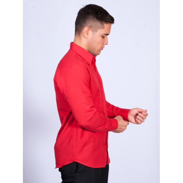 Camisa social vermelha masculina manga longa tricoline