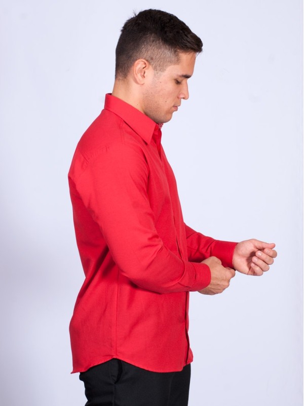 Camisa social vermelha masculina manga longa tricoline
