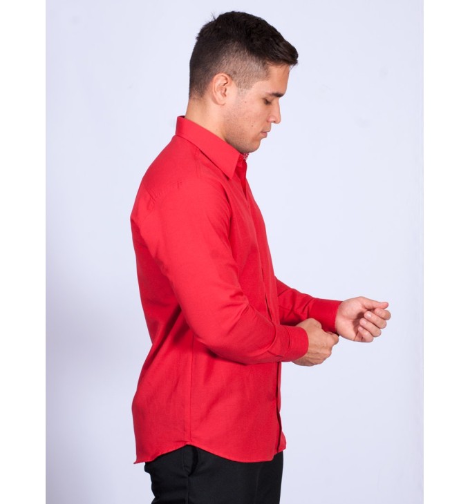 Camisa social vermelha masculina manga longa tricoline Camisa social vermelha masculina manga longa tricoline