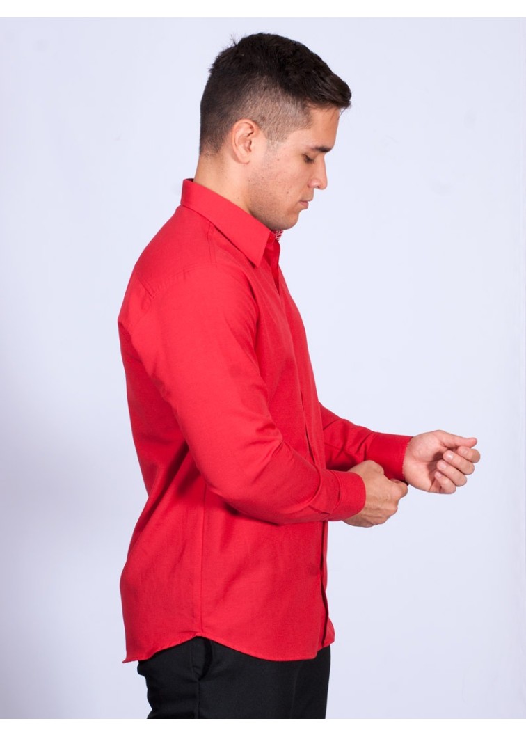 Camisa social vermelha masculina manga longa tricoline