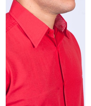 Camisa social vermelha masculina manga longa tricoline