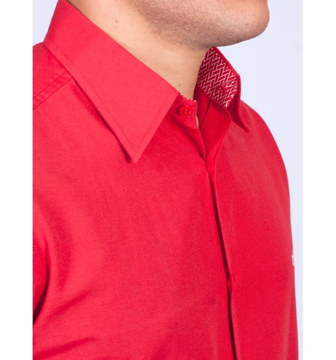 Camisa social vermelha masculina manga longa tricoline Camisa social vermelha masculina manga longa tricoline