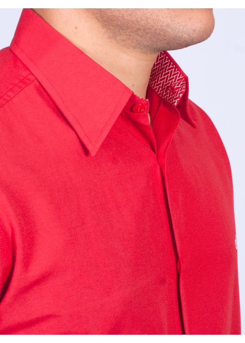 Camisa social vermelha masculina manga longa tricoline