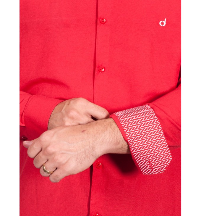 Camisa social vermelha masculina manga longa tricoline Camisa social vermelha masculina manga longa tricoline