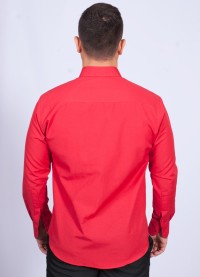 Camisa social vermelha masculina manga longa tricoline