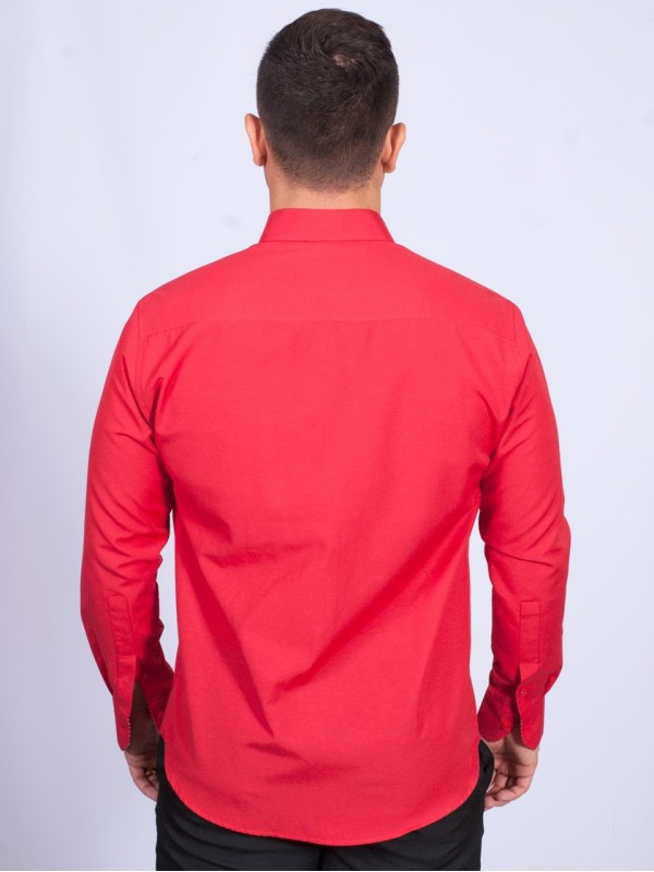 Camisa social vermelha masculina manga longa tricoline