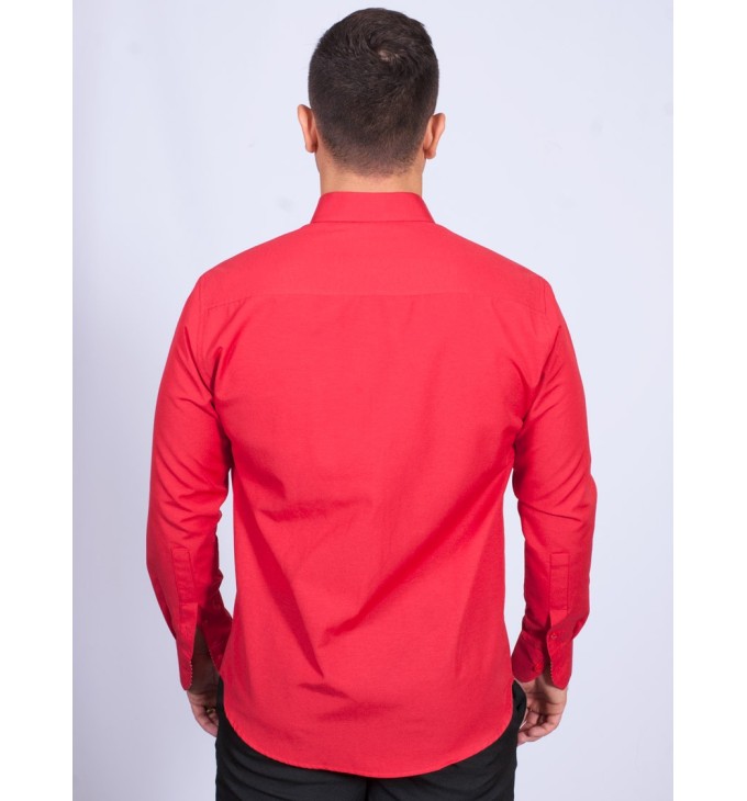 Camisa social vermelha masculina manga longa tricoline Camisa social vermelha masculina manga longa tricoline