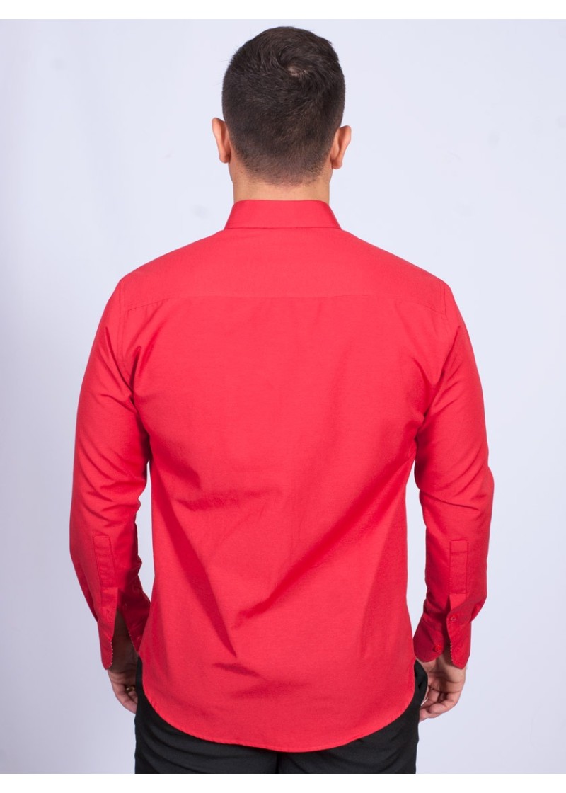 Camisa social vermelha masculina manga longa tricoline