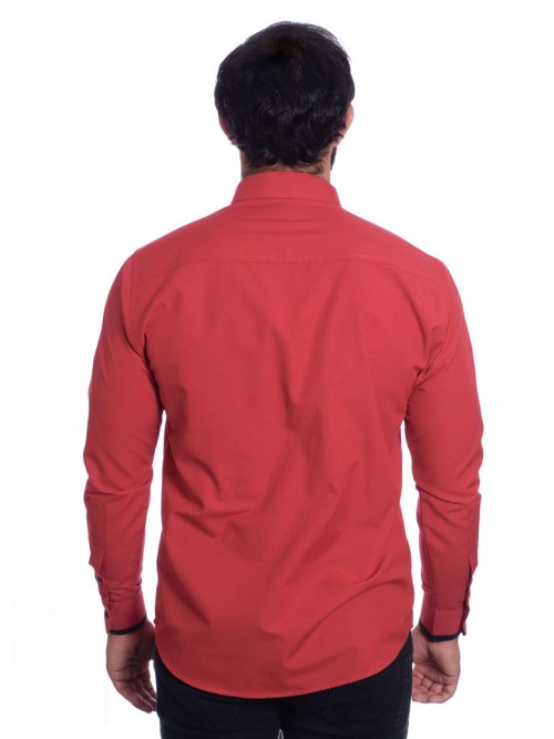 Camisa vermelha com detalhe na frente masculina de tricoline manga longa