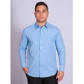 Camisa social masculina de tricoline com detalhe manga longa, azul