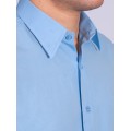 Camisa social masculina de tricoline com detalhe manga longa, azul