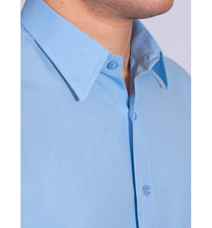 Camisa social masculina de tricoline com detalhe manga longa, azul Camisa social masculina de tricoline com detalhe manga longa, azul