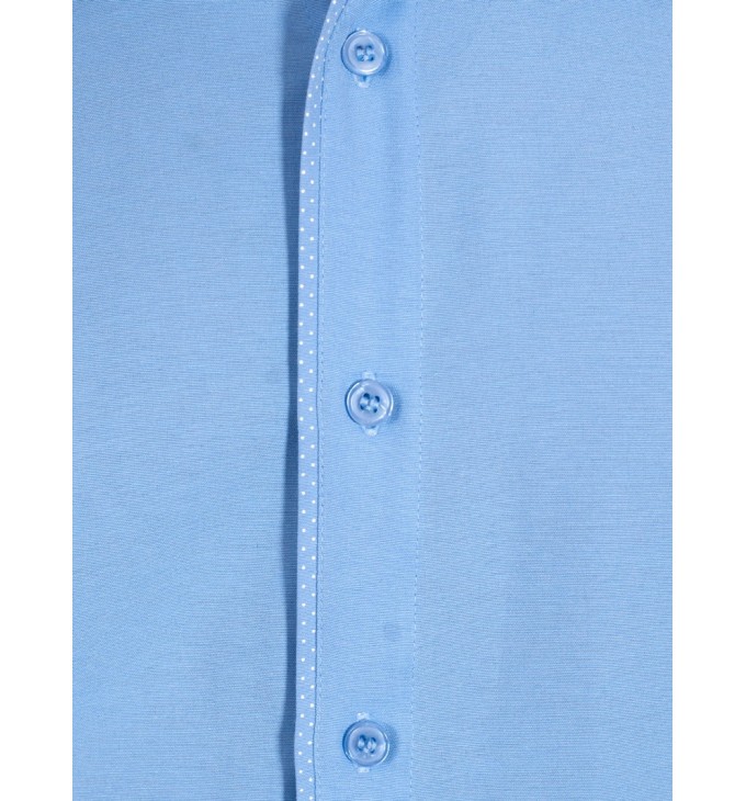 Camisa social masculina de tricoline com detalhe manga longa, azul Camisa social masculina de tricoline com detalhe manga longa, azul