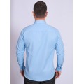 Camisa social masculina de tricoline com detalhe manga longa, azul