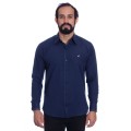 Camisa masculina marinho detalhe na frente de tricoline manga longa