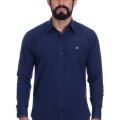 Camisa masculina marinho detalhe na frente de tricoline manga longa