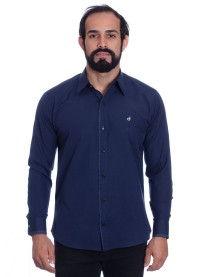 Camisa masculina marinho detalhe na frente de tricoline manga longa
