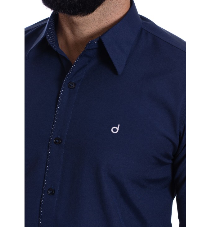 Camisa masculina marinho detalhe na frente de tricoline manga longa Camisa masculina marinho detalhe na frente de tricoline manga longa