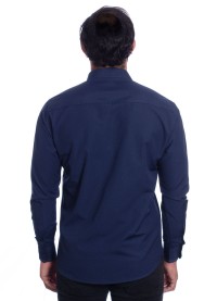 Camisa masculina marinho detalhe na frente de tricoline manga longa