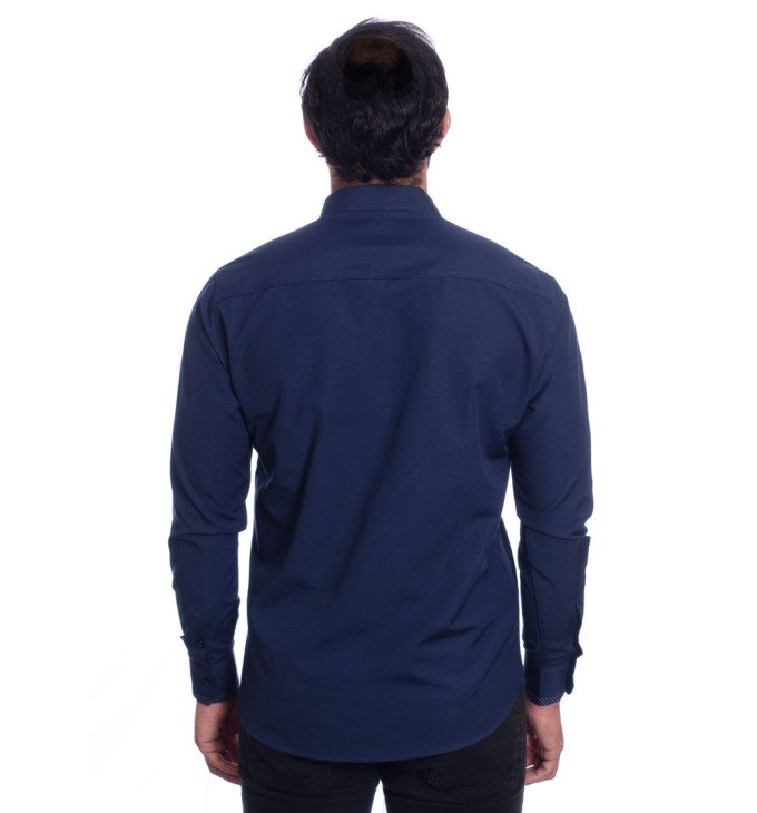 Camisa masculina marinho detalhe na frente de tricoline manga longa Camisa masculina marinho detalhe na frente de tricoline manga longa