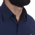Camisa masculina marinho detalhe na frente de tricoline manga longa