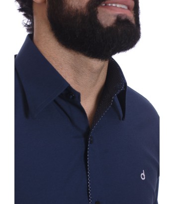 Camisa masculina marinho detalhe na frente de tricoline manga longa