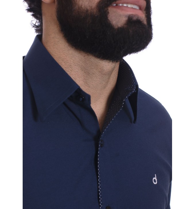 Camisa masculina marinho detalhe na frente de tricoline manga longa Camisa masculina marinho detalhe na frente de tricoline manga longa