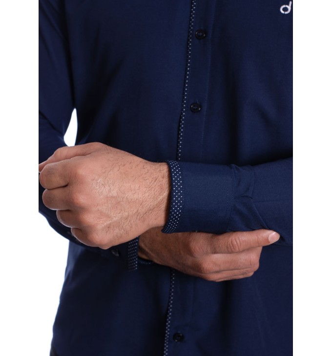 Camisa masculina marinho detalhe na frente de tricoline manga longa Camisa masculina marinho detalhe na frente de tricoline manga longa