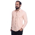 Camisa masculina salmão com detalhe na frente de tricoline manga longa