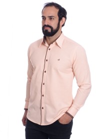Camisa masculina salmão com detalhe na frente de tricoline manga longa