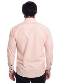 Camisa masculina salmão com detalhe na frente de tricoline manga longa