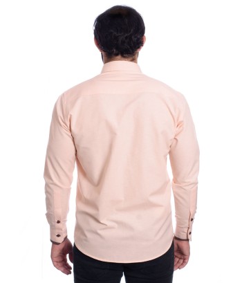 Camisa masculina salmão com detalhe na frente de tricoline manga longa