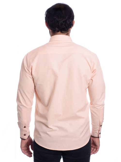 Camisa masculina salmão com detalhe na frente de tricoline manga longa