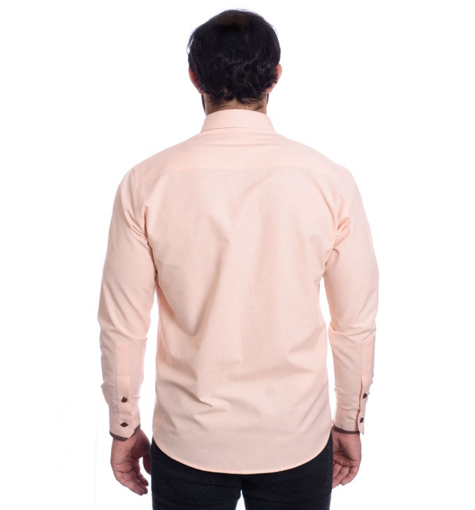 Camisa masculina salmão com detalhe na frente de tricoline manga longa Camisa masculina salmão com detalhe na frente de tricoline manga longa