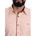 Camisa masculina salmão com detalhe na frente de tricoline manga longa