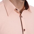 Camisa masculina salmão com detalhe na frente de tricoline manga longa