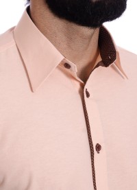 Camisa masculina salmão com detalhe na frente de tricoline manga longa
