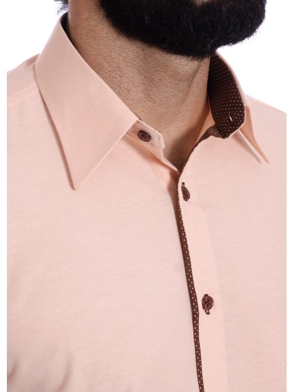 Camisa masculina salmão com detalhe na frente de tricoline manga longa