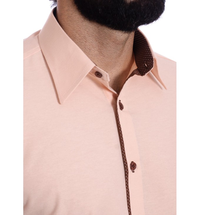 Camisa masculina salmão com detalhe na frente de tricoline manga longa Camisa masculina salmão com detalhe na frente de tricoline manga longa