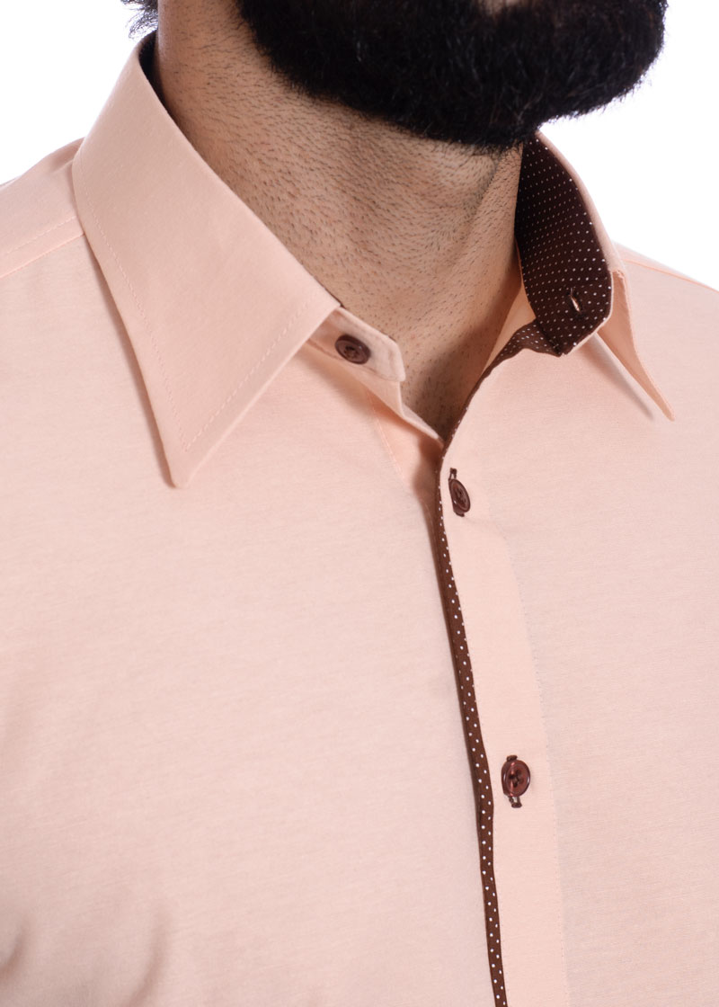 Camisa masculina salmão com detalhe na frente de tricoline manga longa