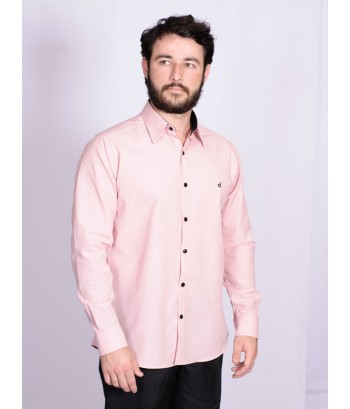 Camisa nude com detalhe na frente masculina de tricoline manga longa