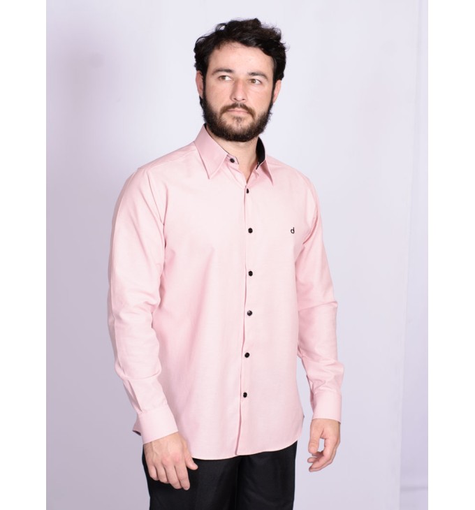 Camisa nude com detalhe na frente masculina de tricoline manga longa Camisa nude com detalhe na frente masculina de tricoline manga longa
