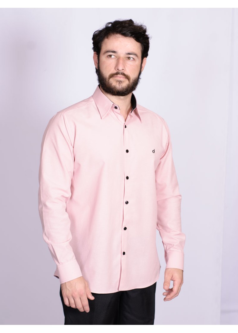 Camisa nude com detalhe na frente masculina de tricoline manga longa
