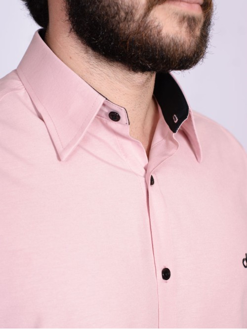 Camisa nude com detalhe na frente masculina de tricoline manga longa Camisa nude com detalhe na frente masculina de tricoline manga longa