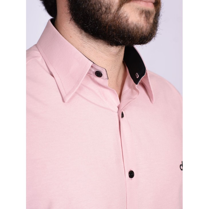 Camisa nude com detalhe na frente masculina de tricoline manga longa