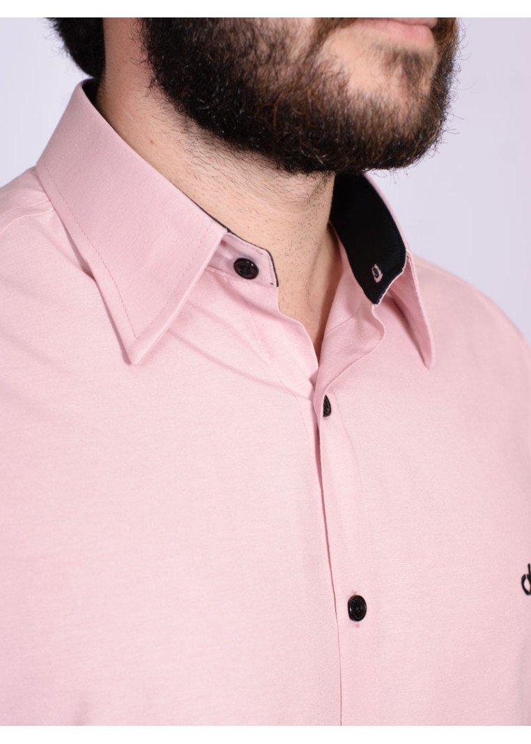 Camisa nude com detalhe na frente masculina de tricoline manga longa